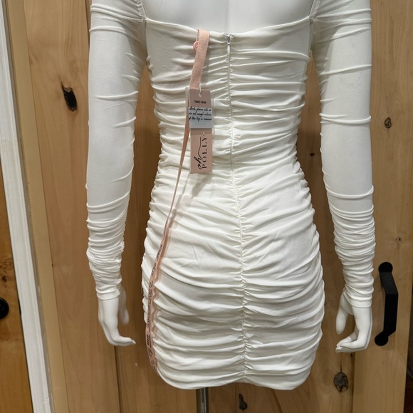 Oh Polly Fantasy Long Sleeve Ruched Sheer Dress Size 2 NWT! Lace Up Baby Doll - Picture 7 of 16